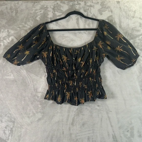 Lavender Brown palm tree peasant top - Picture 1 of 9